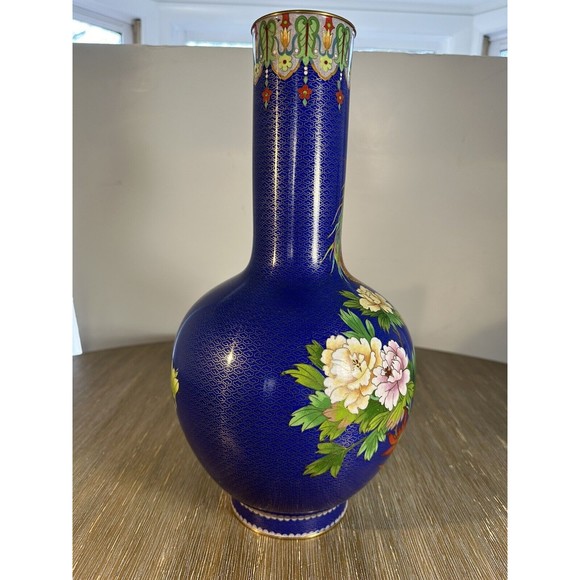 15” Rare Perfect Peacock Chinese Cloisonné Vase - Picture 10 of 11